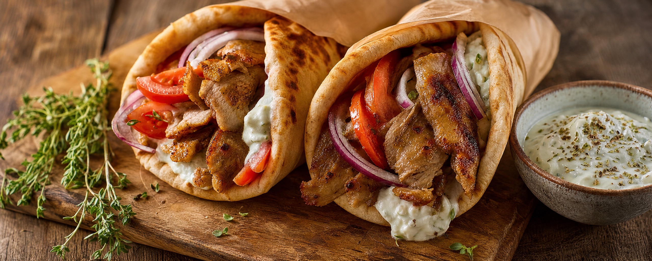 Gyros-Pita mit Tzatziki, frisch zubereitet